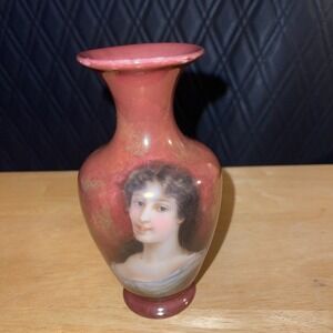 Vintage Porcelain Vase Hand Painted Portrait Lady Art Nouveau Style